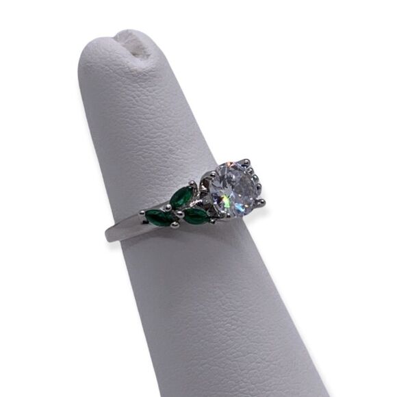 NWT White Gold Emerald and Diamond Engagement Ring - Size 5